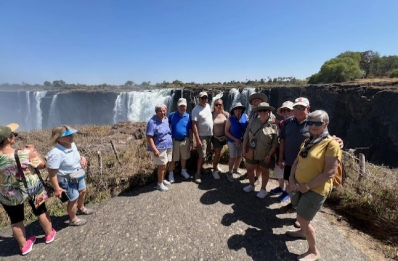 Tour group at Victoria Falls.